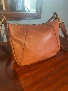 Fossil Tan Leather Shoulder Bag with Brass Hardware